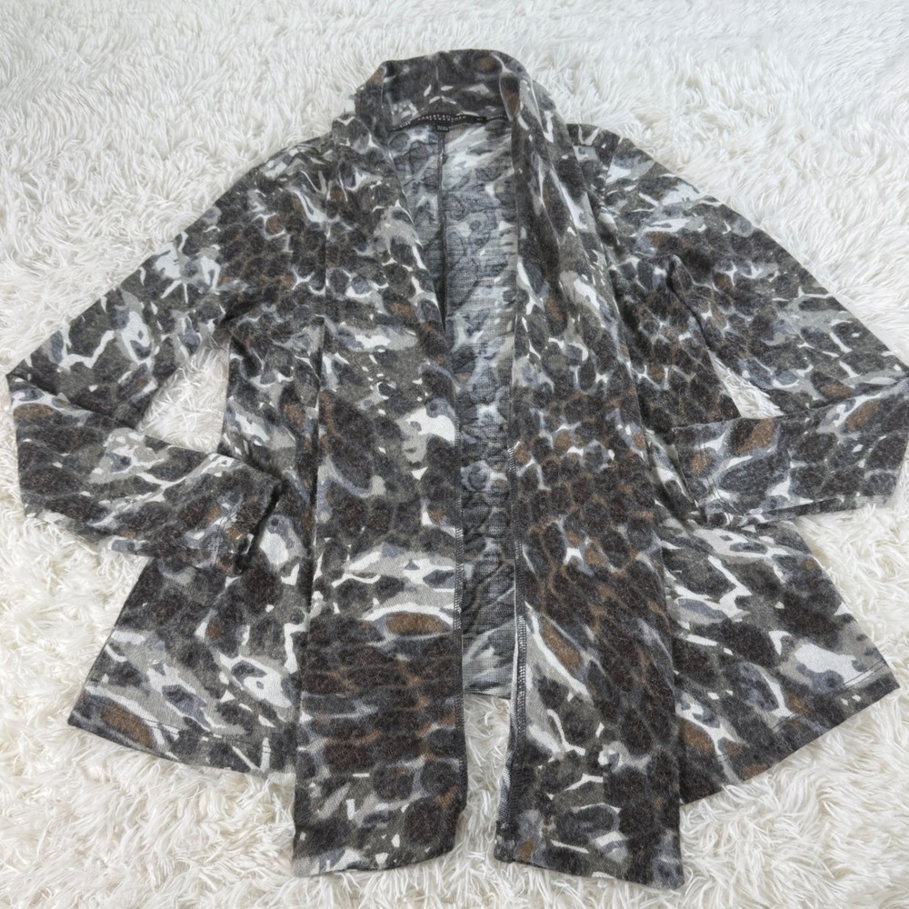 Robert Kitchen‎ Canada Animal Print Open Front Cardigan Wool Blend XS Boho Retro